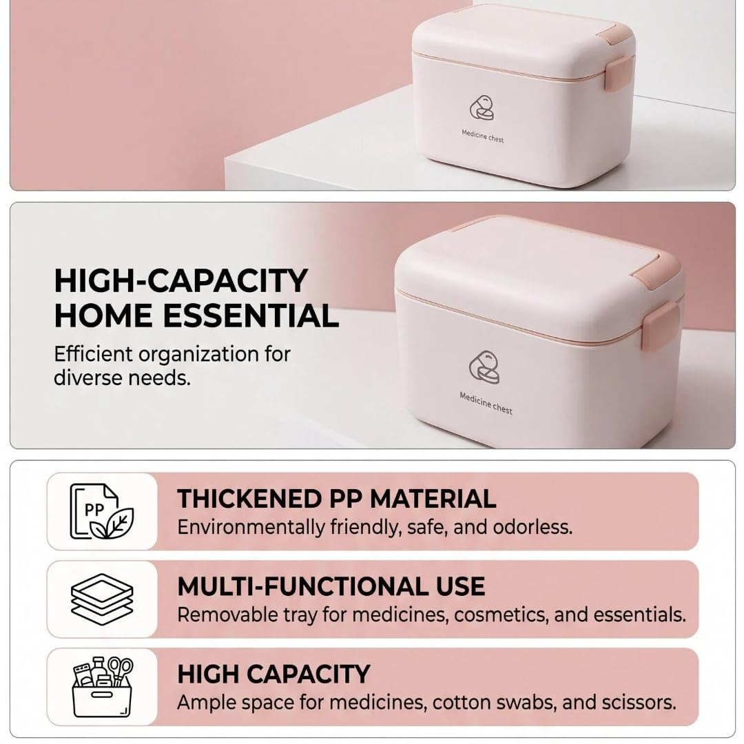 LiebeWH Medicine Box Organizer Family Large Plastic Medicine Storage Box with Removable Tray First Aid Box Emergency Medicine Container (Type B)