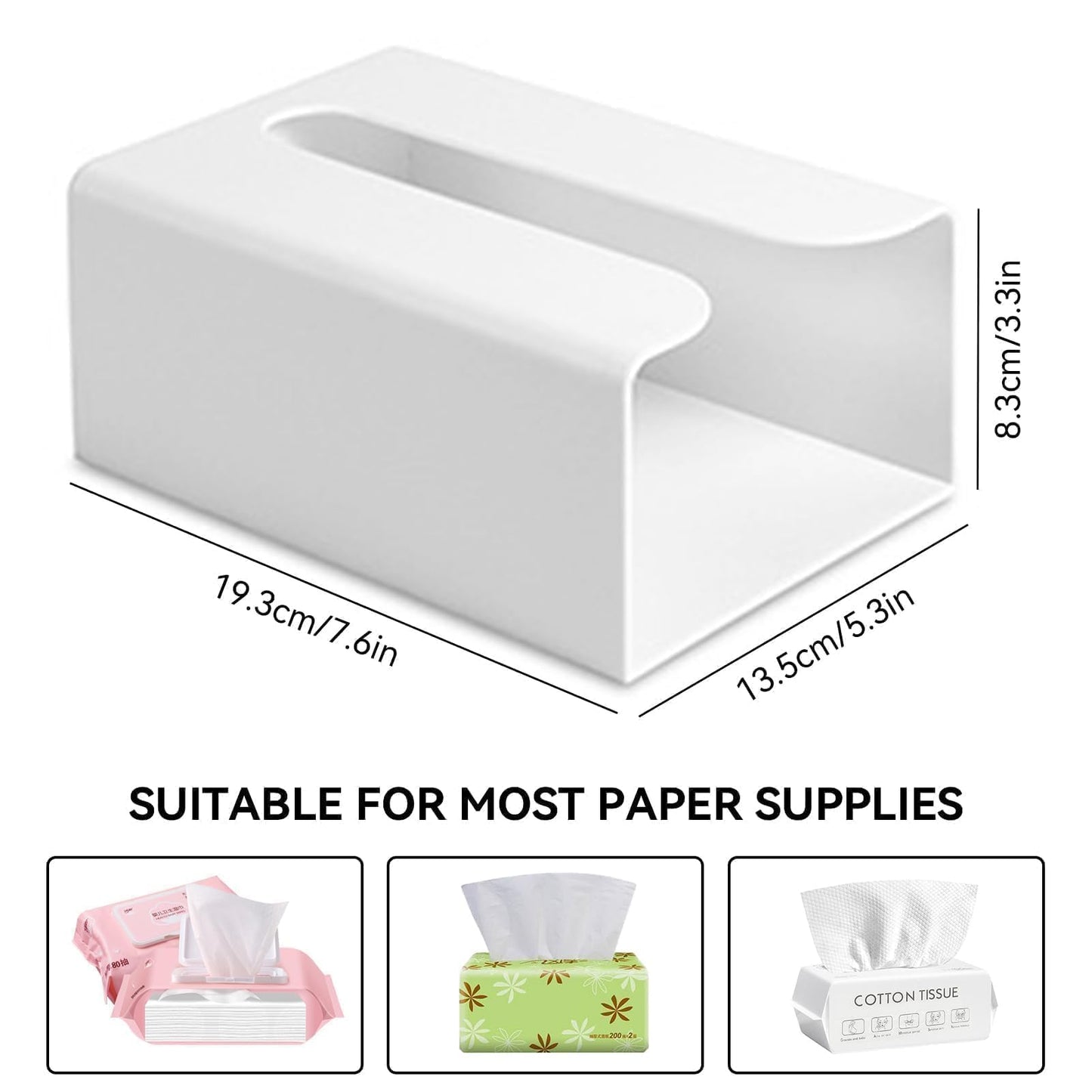 Tissue Box Cover Self Adhesive Wall Mounted Facial Tissues Box Napkin Holder Dispenser for Table & Kitchen Cabinet & Wall, Upward or Downwar