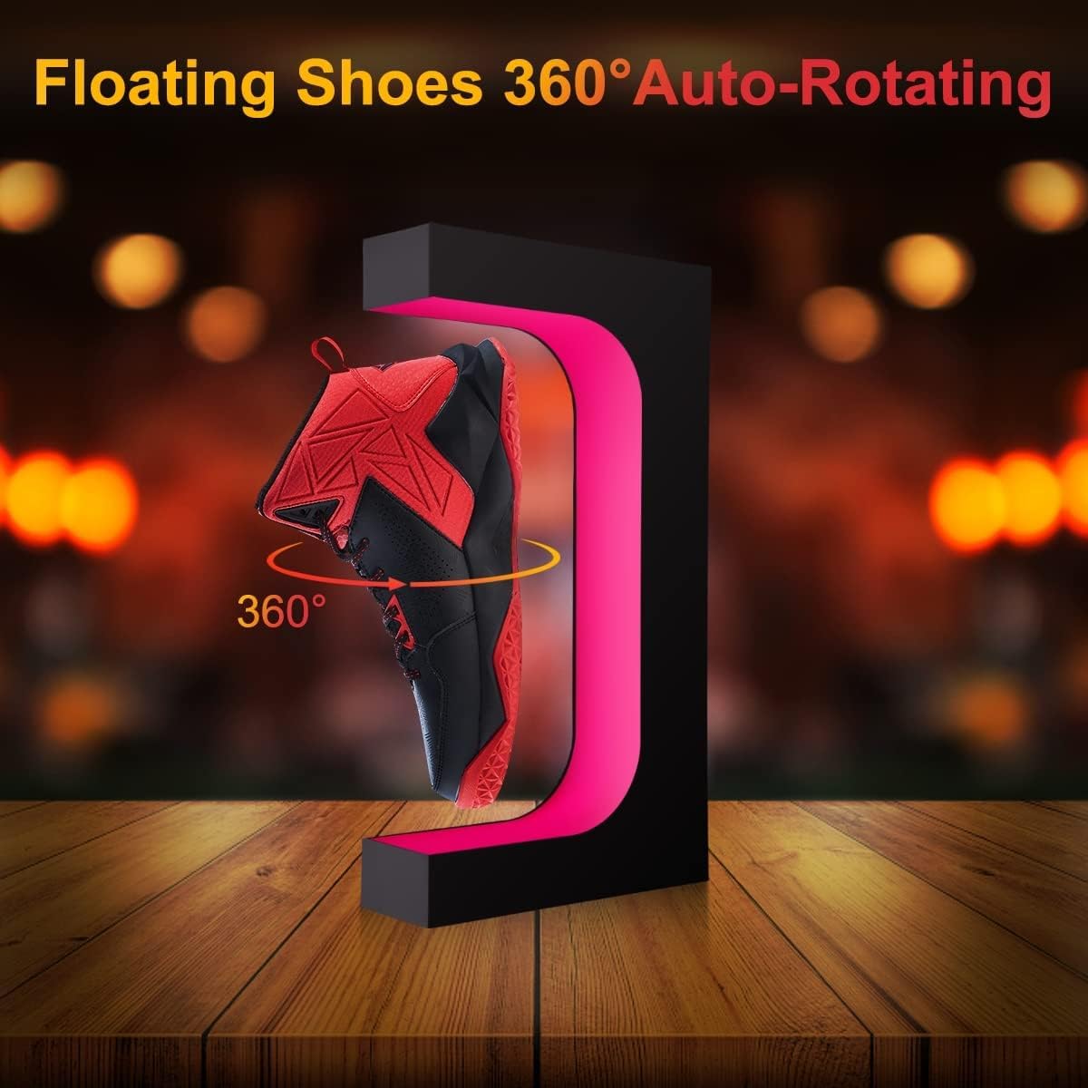Vnemofey Levitating Shoe Display with 16 Colors Light, Floating Sneaker Stand , 360 Rotation Spinning Shoe Shelf Rack Holder for Store Advertising