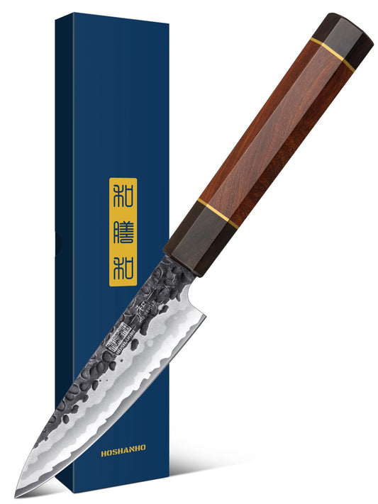 HOSHANHO Paring Knife 3.75 Inch Peeling Knife, Razor Sharp Japanese High Carbon Steel Small Kitchen Knife, Hand Forged Fruit Knife for Peeling &
