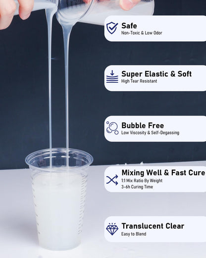 Nicpro 74oz/2188ml Silicone Mold Making Kit, Platinum Liquid Silicone Rubber for Mold Maker, Translucent Flexible & Food Safe Mix Ratio 1:1 for