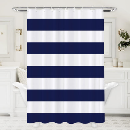 Abaysto Navy Blue Shower Curtain Stripes, Blue and White Bathroom Decorations Curtain Durable Bathtub Showers Decor with Hooks