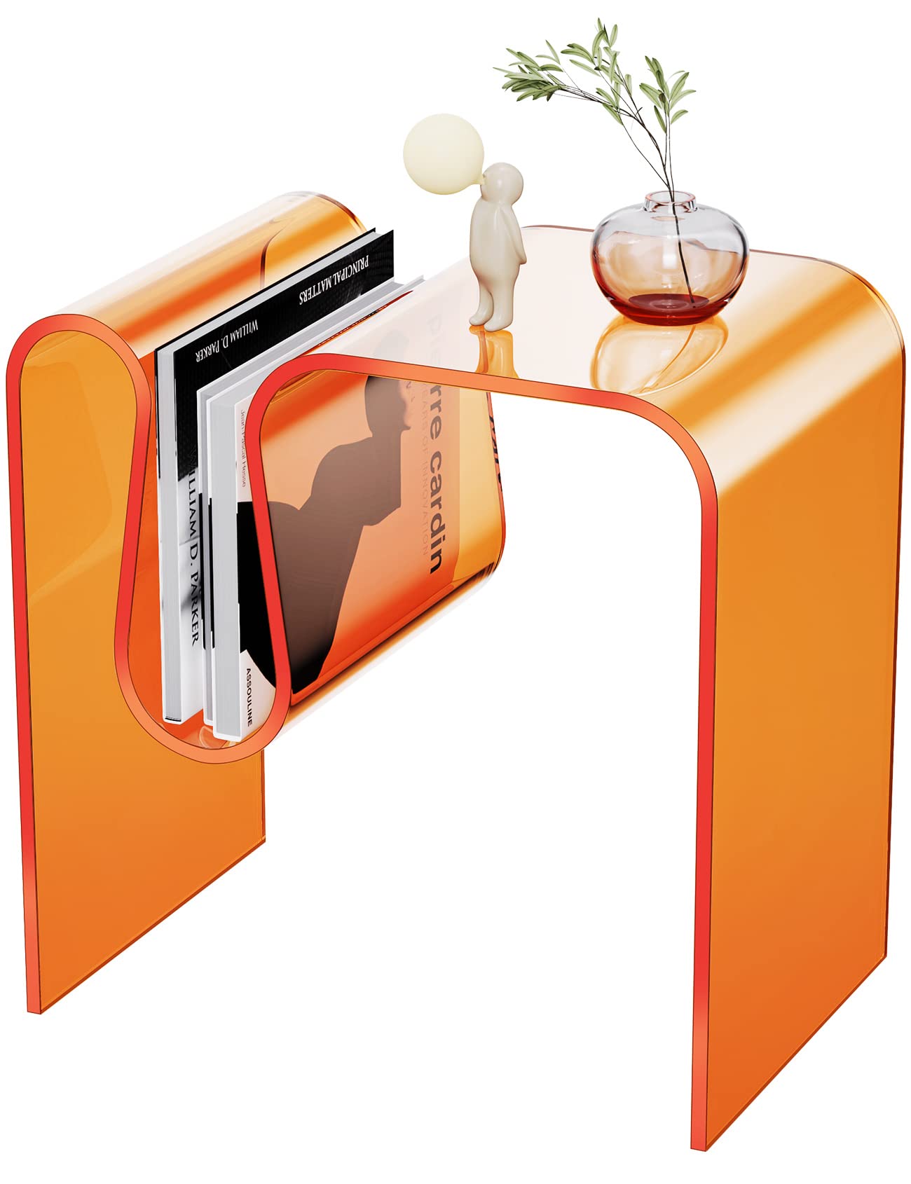 solaround Acrylic Side Table, Wavy Design Decor, 45 x 30 x 45 cm, Orange