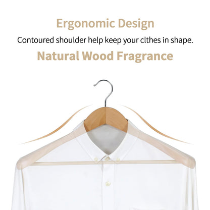 Hangerman Natural Wooden Suit Hangers, 10 Pack Wood Coat Hangers, Jacket Outerwear Shirt Hangers, Glossy Finish with Extra Wide Shoulder, 360 Degree