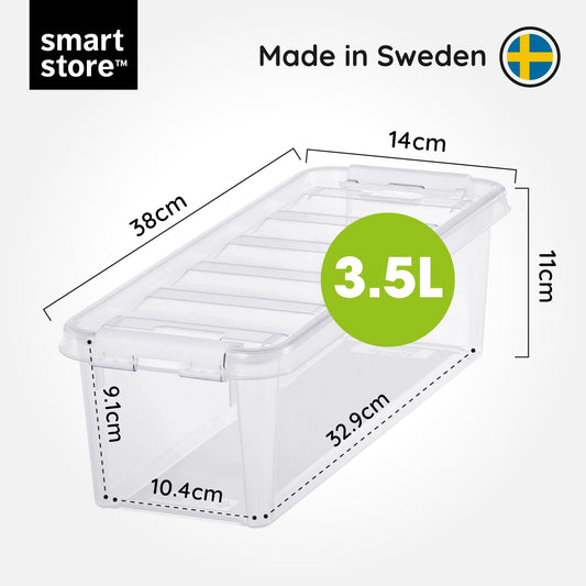 SmartStore 3.5L Small Plastic Storage Boxes with Lids - Set of 8 - Transparent - Stackable and Nestable - 10 Year Guarantee- Food Safe and BPA Free