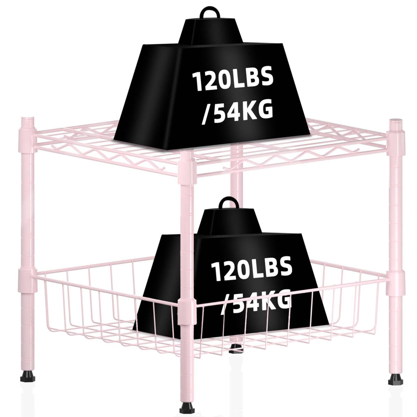 CLCARE Stacking Shelf Adjustable, Stackable & Expandable, Heavy Duty Storage Shelving Unit, Cabinet Organizer Shelf (Pink,2-Tier)