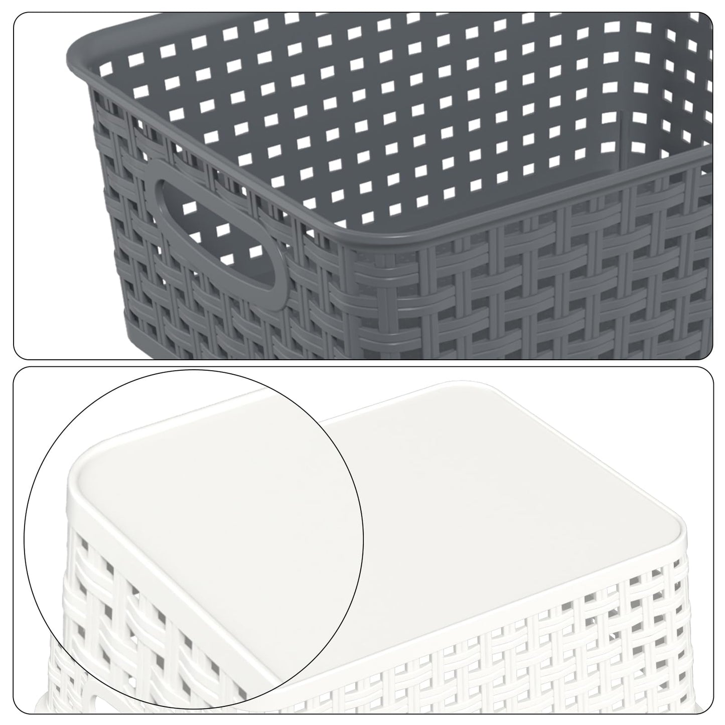 Qshape Kitchen Plastic Weave Storage Baskets, 6 Packs