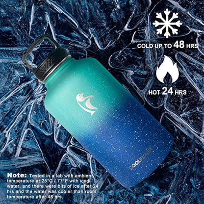 Coolflask Insulated Water Bottle 2L, Half Gallon Water Jug with Straw & 3 Lids, Large Insulated Water Bottle, Stainless Steel Vacuum Water Bottle for Gym, Sports and Travel, Starry Gradient Blue