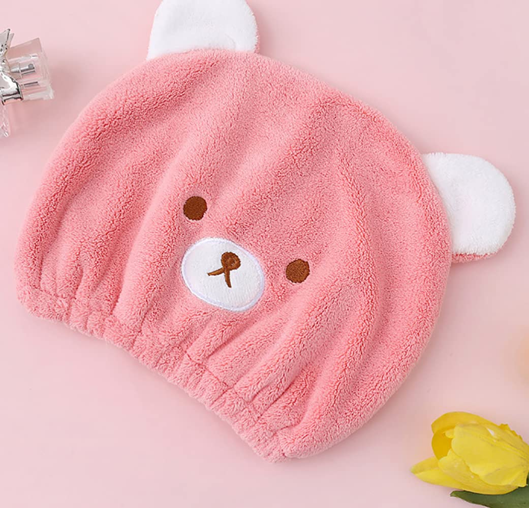 Kids Quick Dry Hair Wrap Towel Hat Cute Bear Hair Daying Wrap Cap Ultra Absorbent Hair Dry Turban Wrap Head Towel Hat Elastic Bath Shower Washing
