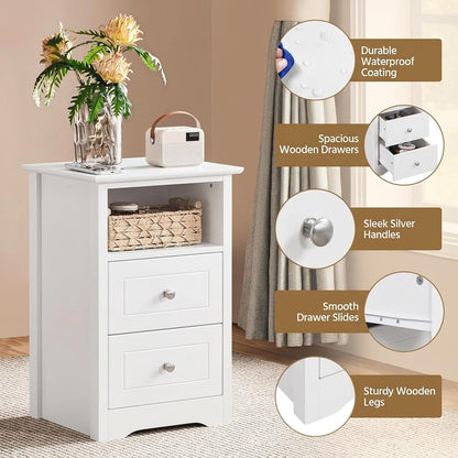 Yaheetech Set of 2 Bedside Tables with 2 Drawers and Open Shelf, White