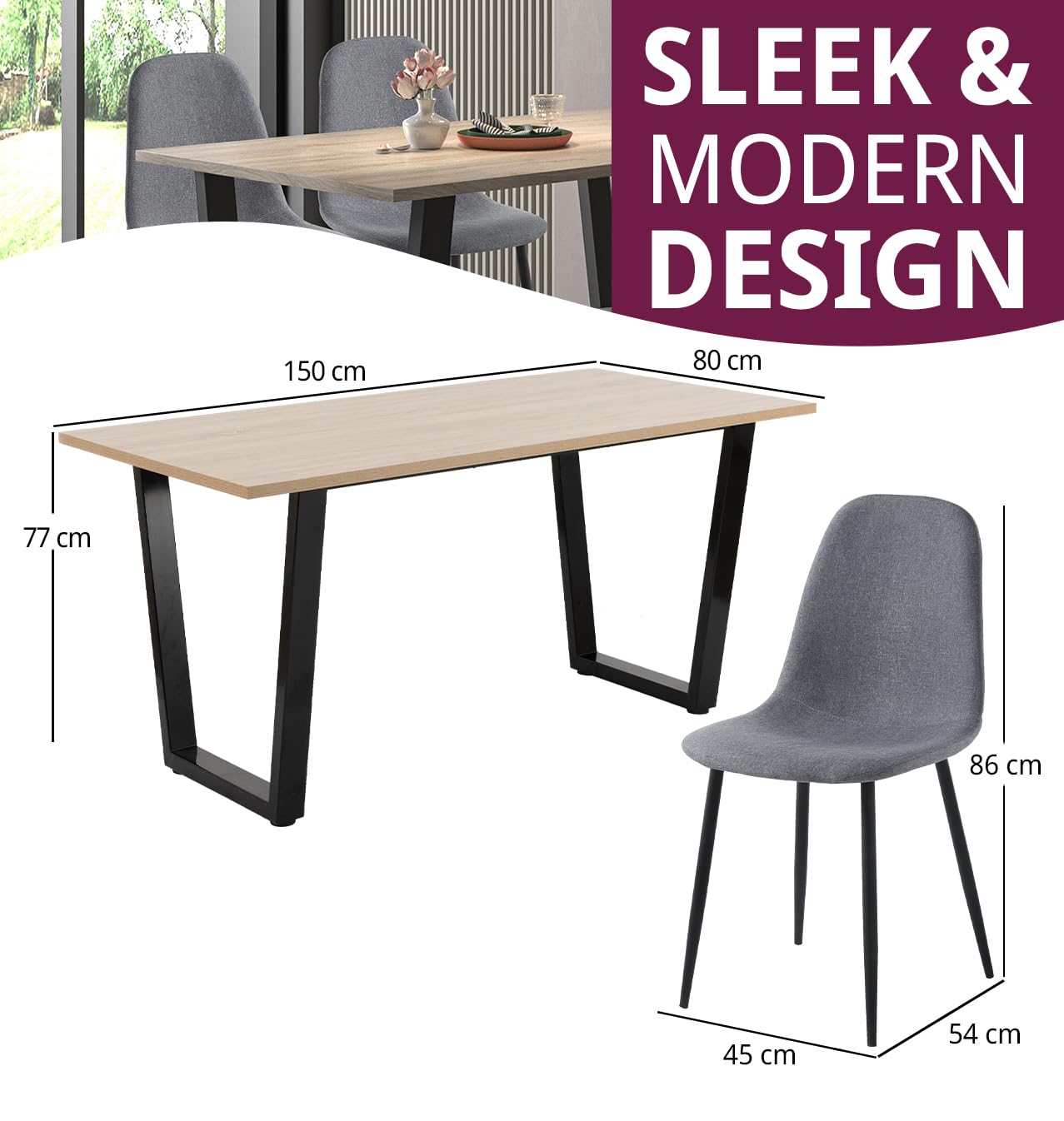 Hallowood Furniture Dudley Oak Effect Dining Table and Chairs Set 4, 150cm