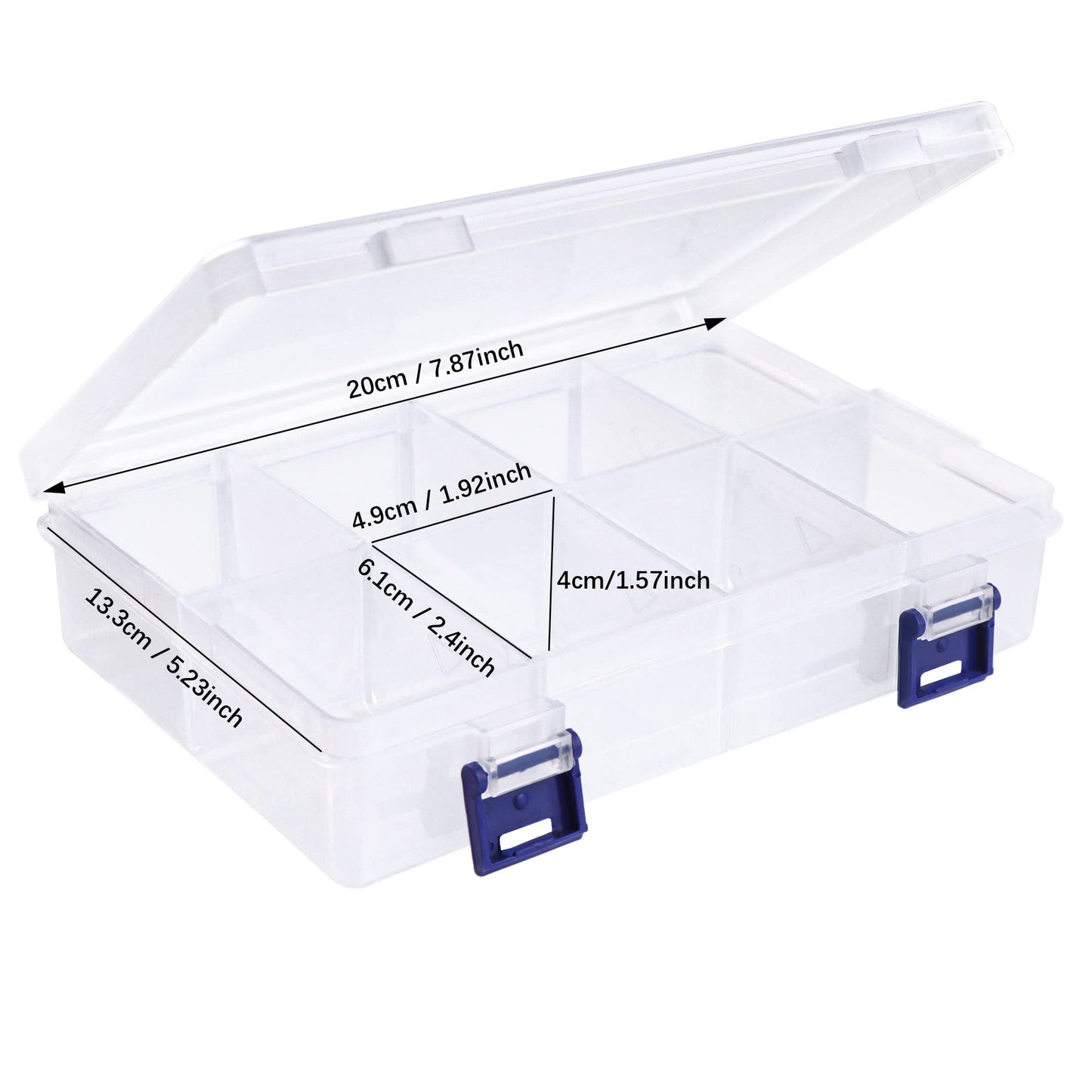 Lamondre 2 Pcs Jewellery Storage Box Bead Earring Organisers Compartment Storage Boxes Plastic Organiser Box with 8 Adjustable Dividers Containers