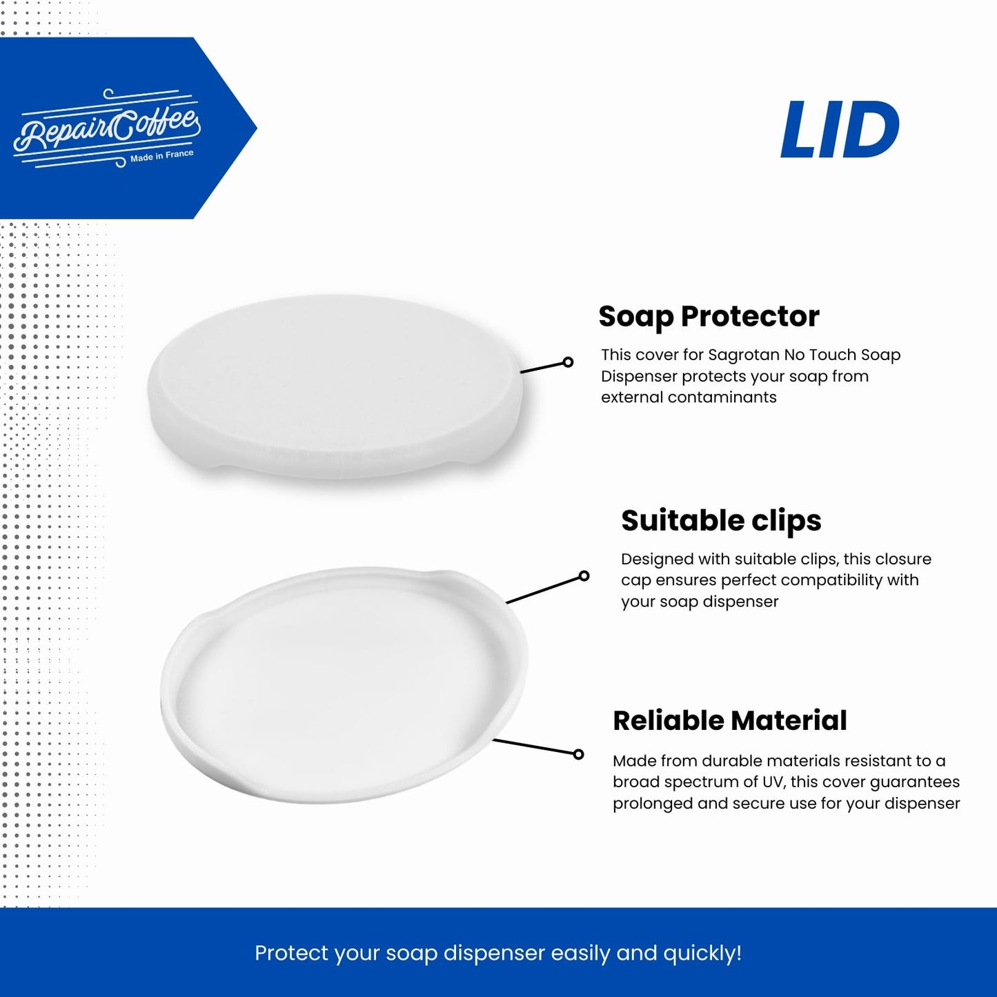 Protective Lid for Sagrotan No Touch Soap Dispenser - Closure Cap Replacement Maintenance Refill Color Selection Cover (White)