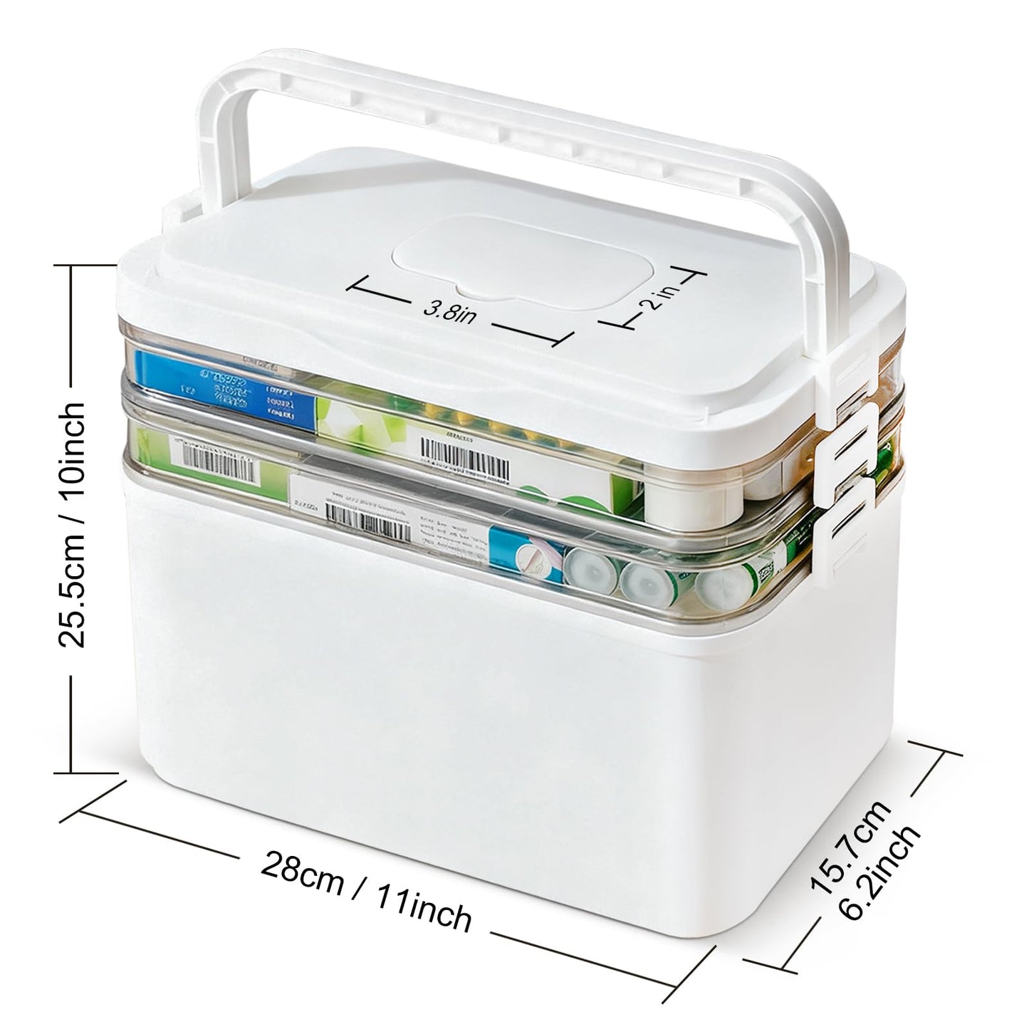 3 Layer Medicine Storage Box Organiser with Handle, Portable Medicine Container First Aid Box Empty