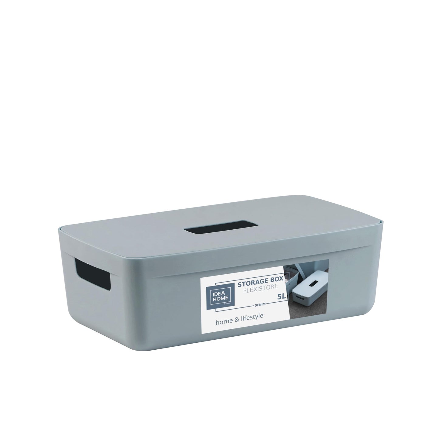 IDEA HOME FLEXISTORE Storage Box 5L – Durable Organizer with Lid and Handles – Unbreakable Plastic – Denim Blue Storage Container for Home and Office