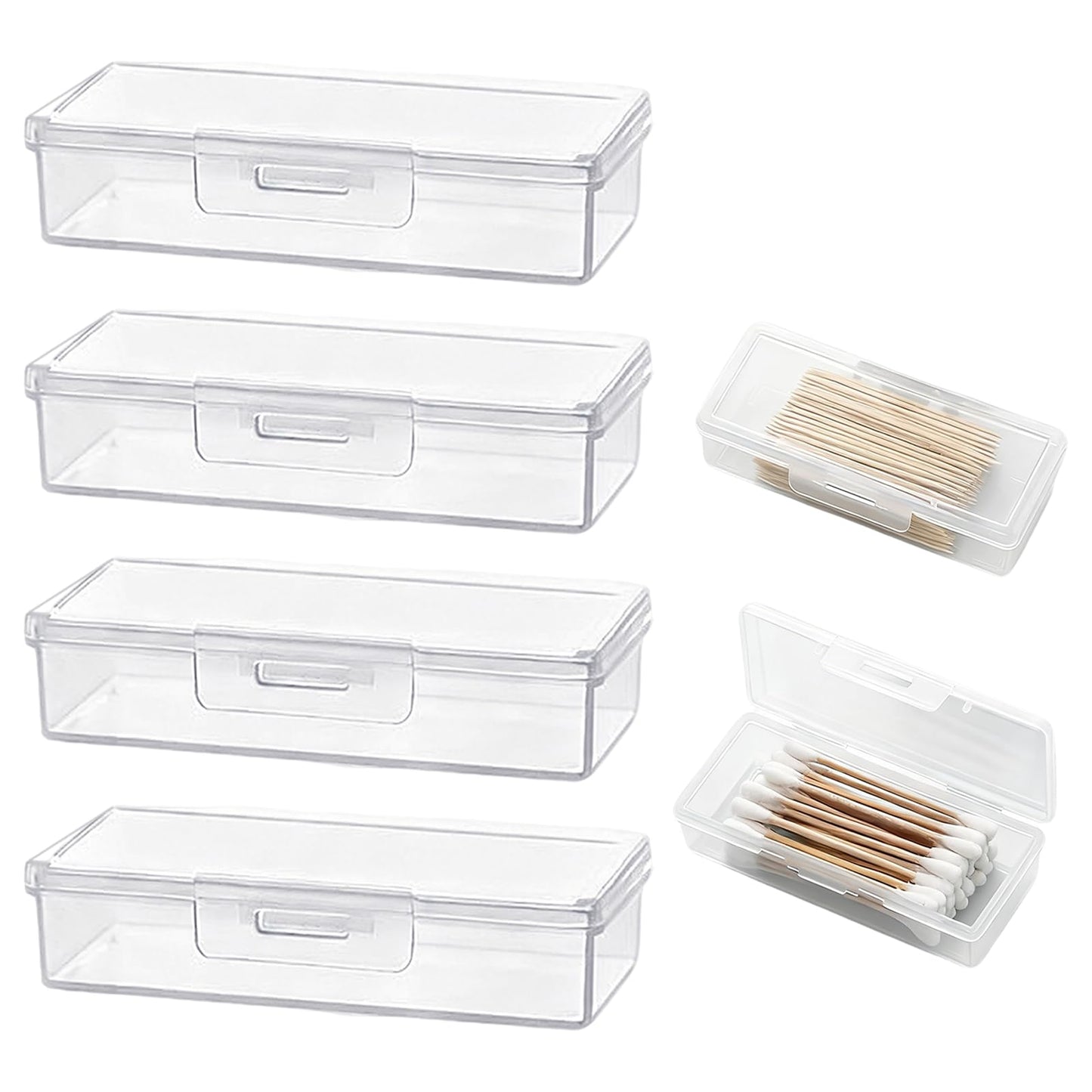 4PCS Transparent Cotton Swab Holder for Travel, Portable Refillable Plastic Storage Box with Lid - Dustproof Dispenser for Cotton Buds, Toothpicks