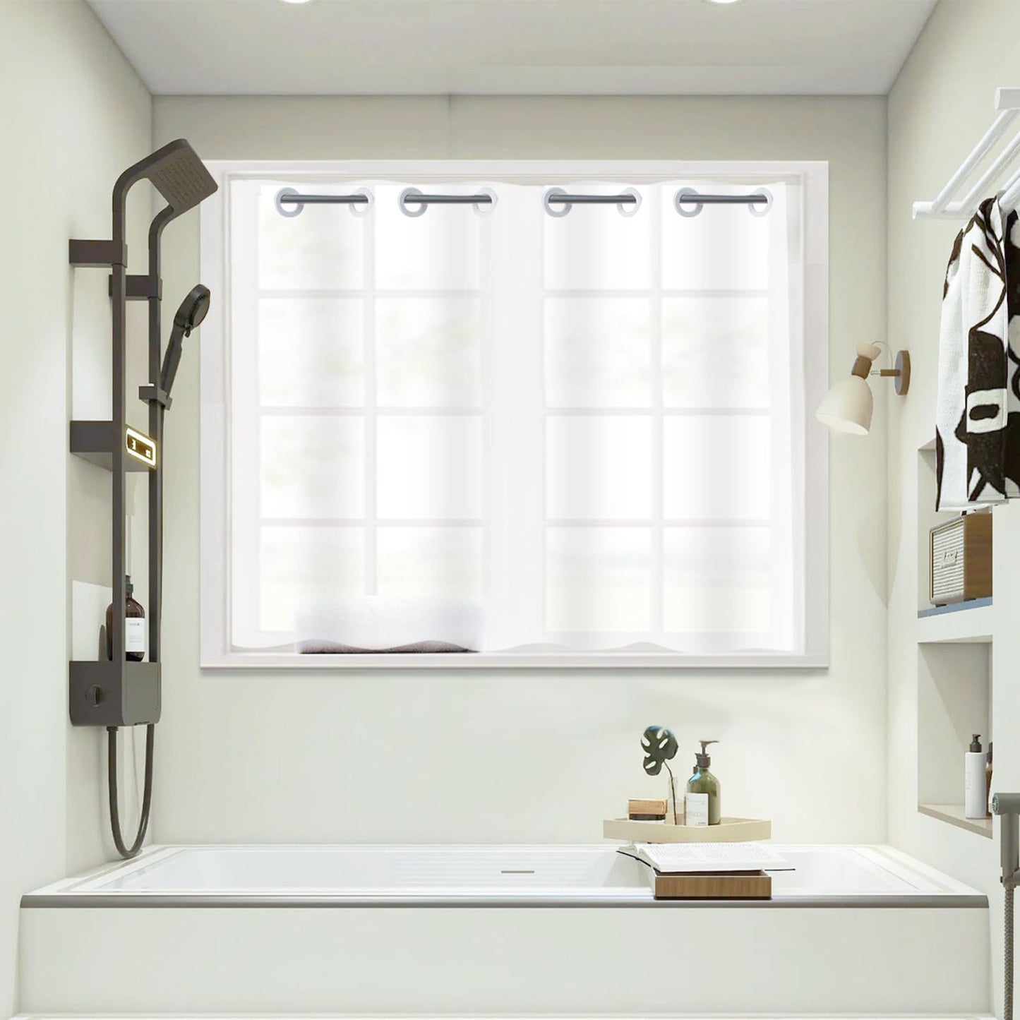 YISURE Plastic PEVA Window Curtain Frosted, Narrow Short Shower Curtain Waterproof Mildew Resistant for Bathroom, 6 Built-in Hooks, Width 48 x Height