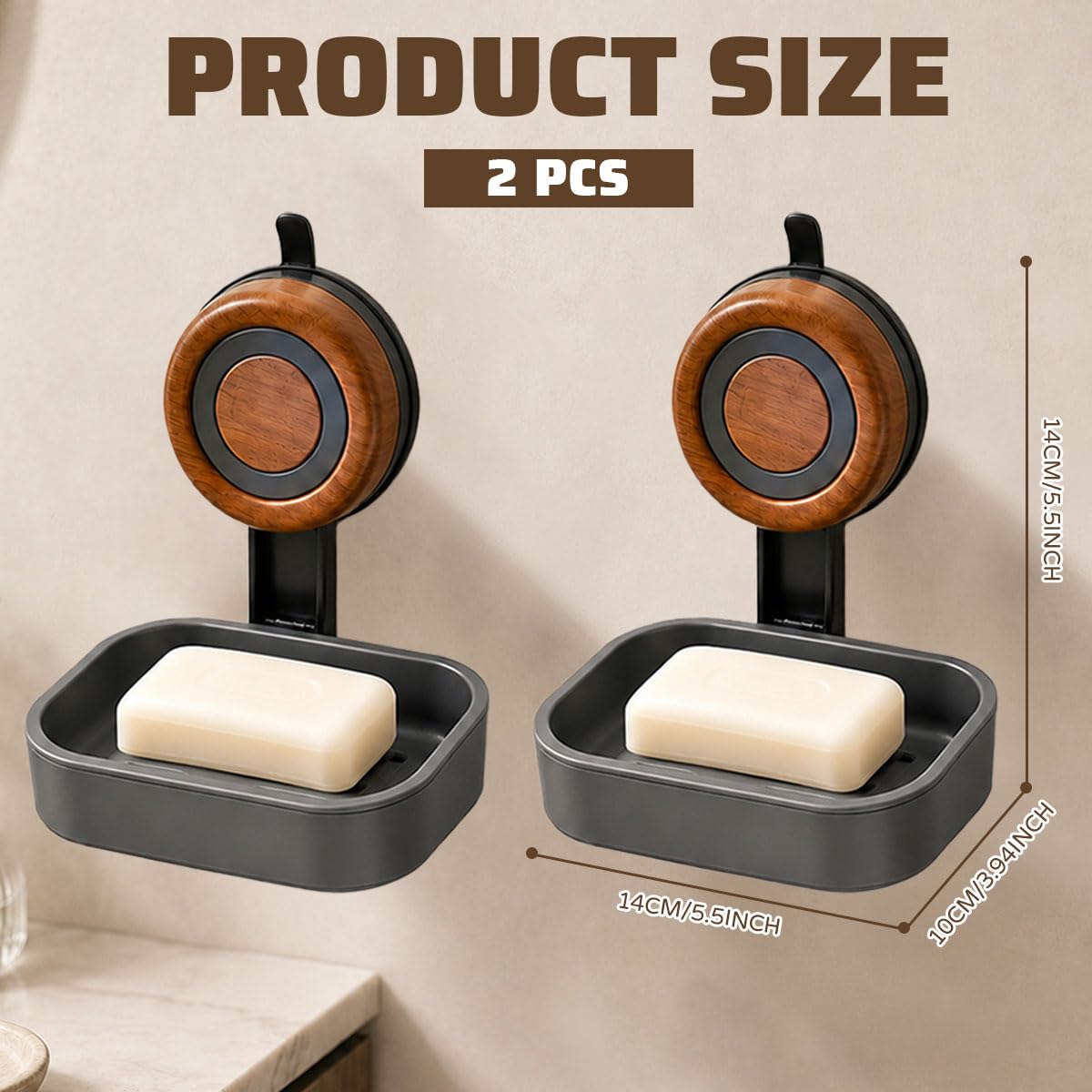 2PCS Double Layer Soap Dish for Shower Wall Mounted Suction Cup Soap Holder