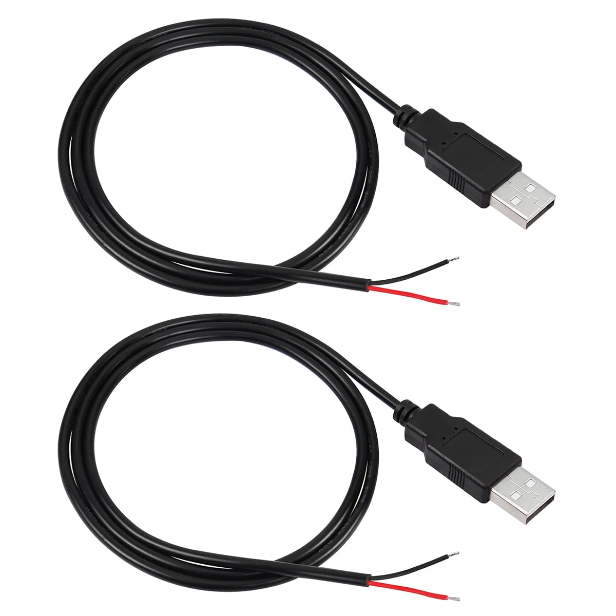 VOANZO 1 M USB 2 Pin Bare Male to Bare Wire Cable 2 Pin Male Connector for Custom Wiring, DIY Electronics Power Supply and Sensor Applications
