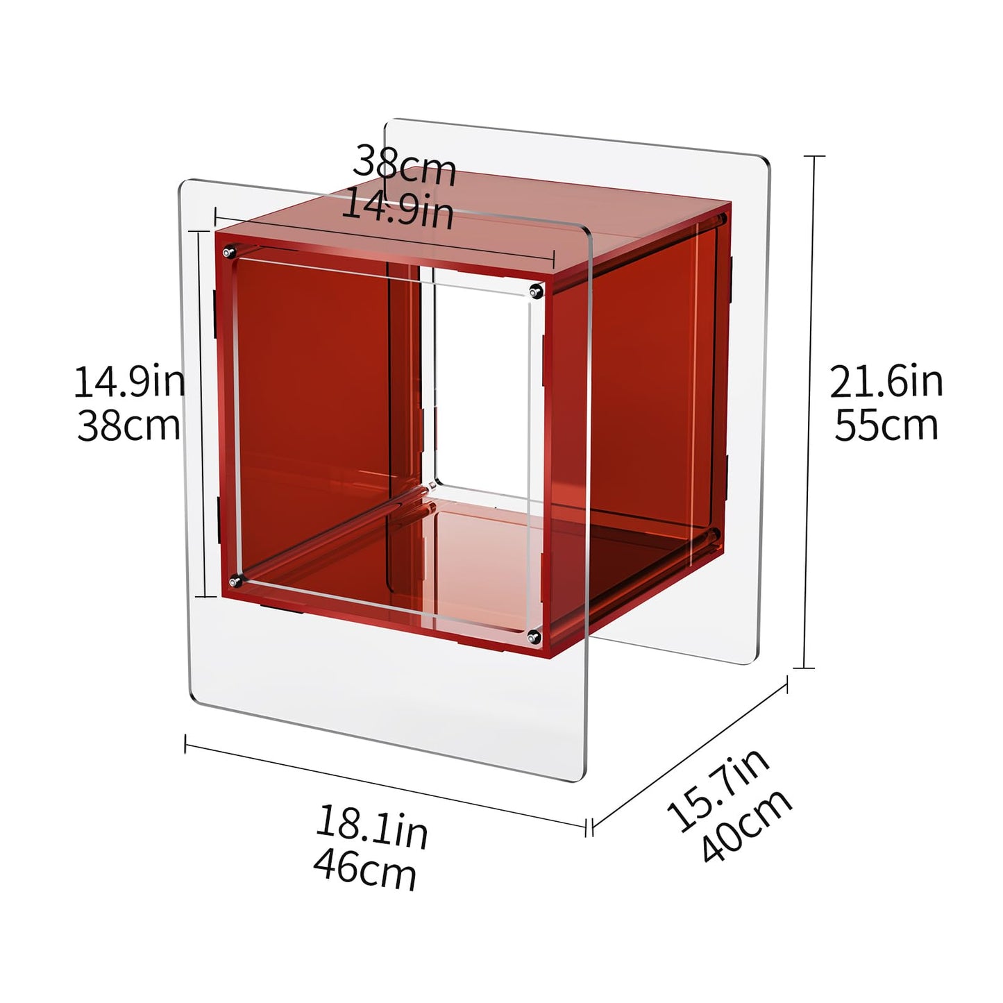 solaround Colored Cube Acrylic Bedside Side Table, 46 x 40 x 55 cm, Red