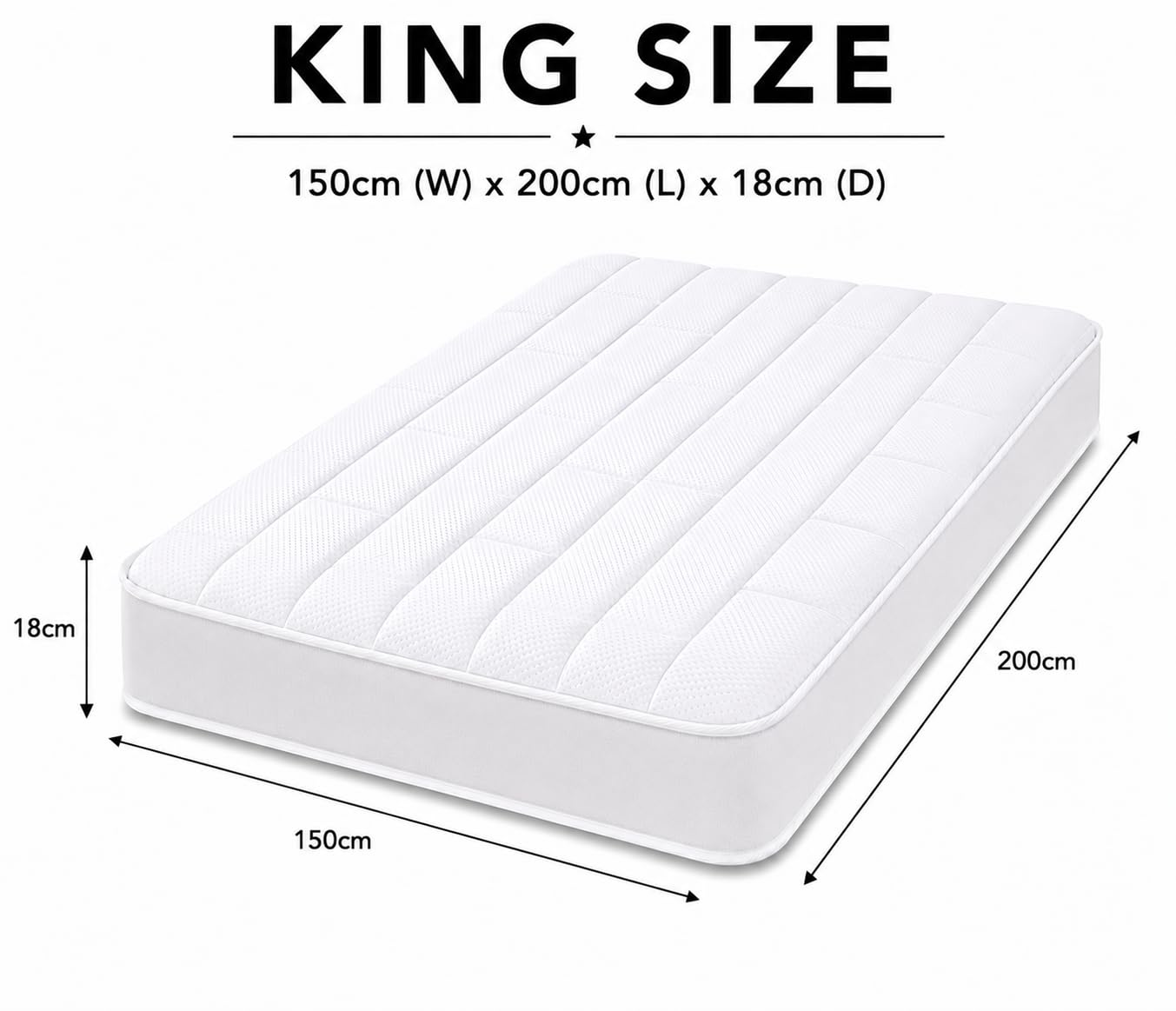 Starlight Beds White Tile King Size Mattress 150x200x18cm