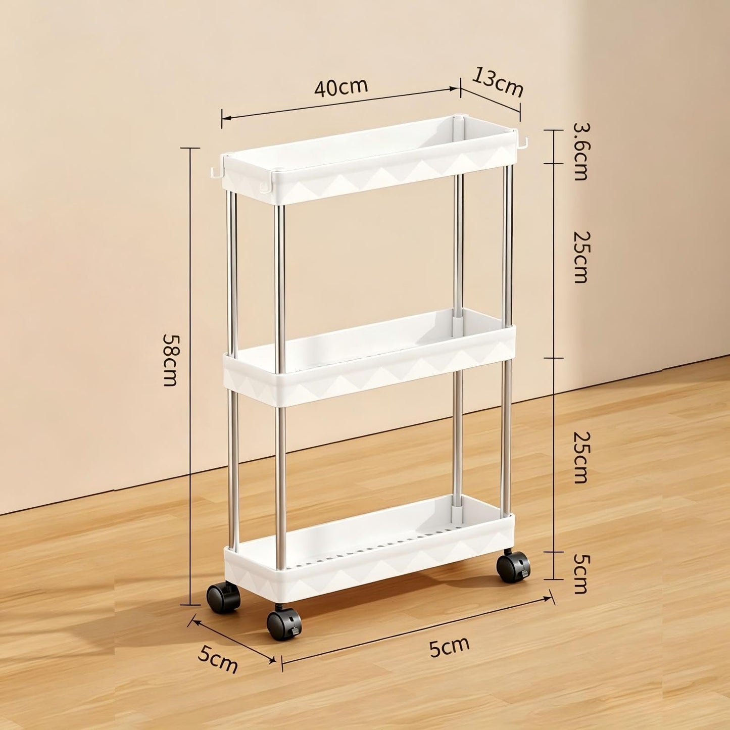 Multibao 3 Tier Slim Slide Out Kitchen Trolley Rack Holder Storage Shelf Organiser with Wheels for Small Spaces Bathroom Kitchen Laundryroom Bedroom