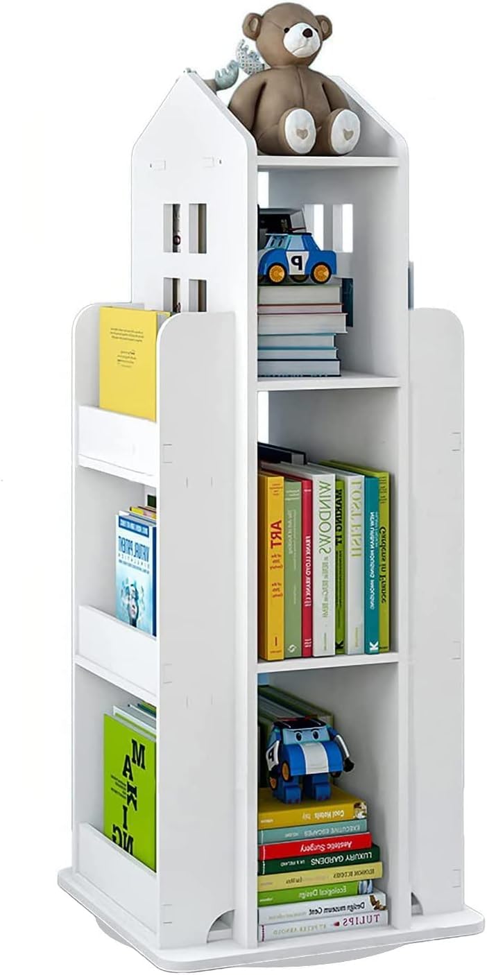 petour 3-Tier Rotary Bookshelf Childrens Bookcases, White