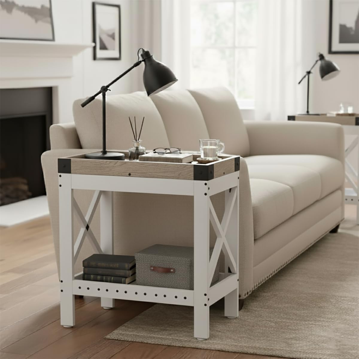 ZEXVIDA Narrow Side Table, Farmhouse End Table,Sofa Side Table, End Table Nightstand for Bedroom, Living Room, Small Spaces(White)