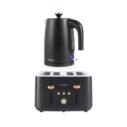 Salter Alchemy Kettle & Toaster Set ? 1.7L BPA-Free Electric Kettle with 3kW Rapid Boil, 360? Swivel Base & Boil Dry Sensor, 4-Slice 1850W Toaster