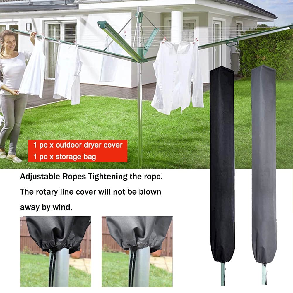 PATIO PLUS Large Rotary Washing Line Cover 16x16x180cm Waterproof Rotary Dryer Cover Clothes Airer With Zip 600D High Density Oxford PVC Coating