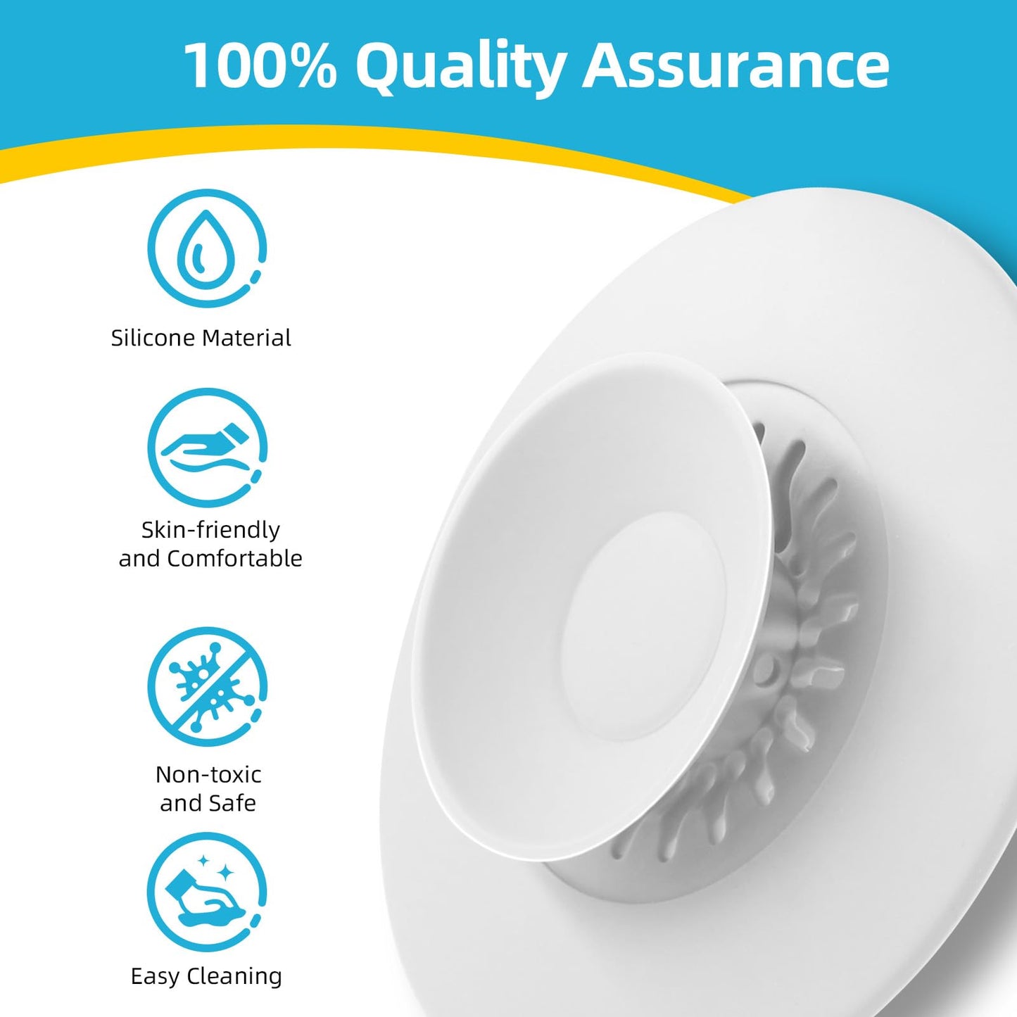 HUAERSICO Universal Silicone Drain Plug - Washbasin Plug and Bathtub Plug with Press and Hair Strainer Function