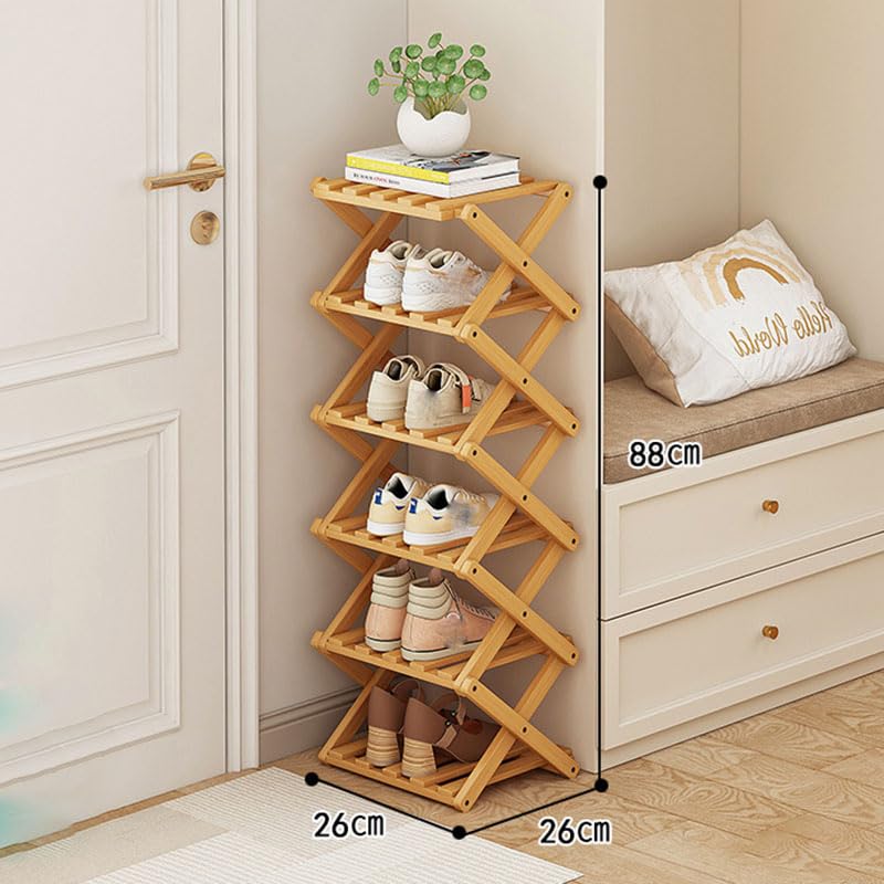YYW Shoe Rack, Foldable Bamboo Shoes Shelf, Freestanding Shoe Storage Organiser for Entryway, Hallway, Bedroom, Closet, Natural Shoe Rack