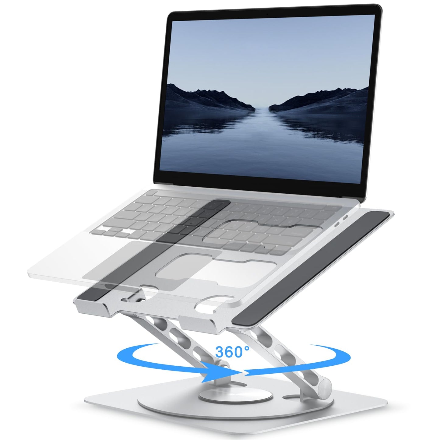 Laptop Stand for Desk with 360° Rotating Base,Ergonomic Foldable Notebook Holder,Height Adjustable & Muti-Angle Computer Riser