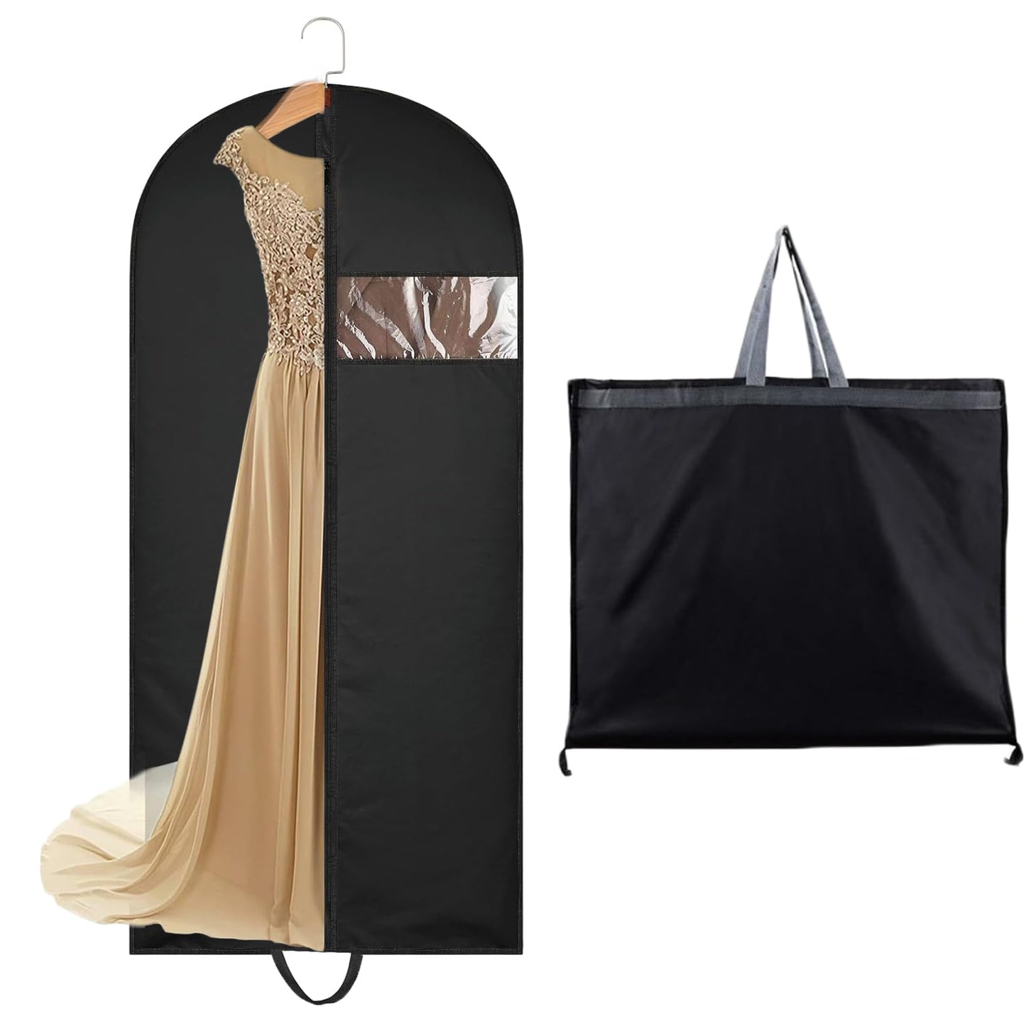 Dress Bags Covers long, Hanging Garment Bags Waterproof Dustproof Clothes Covers for Gowns, Wedding Dress, Trench Coats, Suits (60cm*140cm) - Black