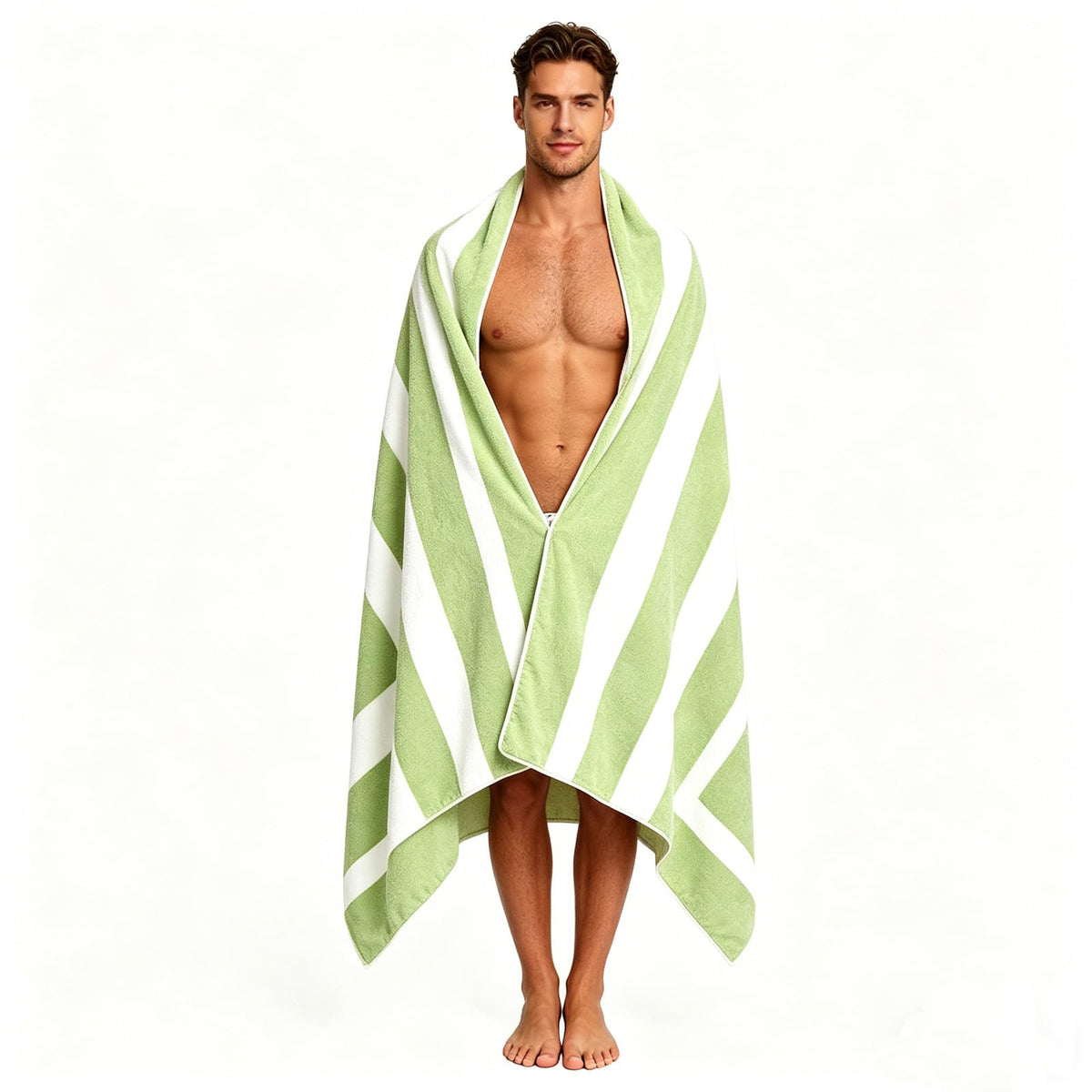 Large Quick Dry Microfibre Beach Towels for Adults,160X90cm Double Sides Green Stripe Bath Towel Travel Towels with Pockets,Lightweight Beach Towel
