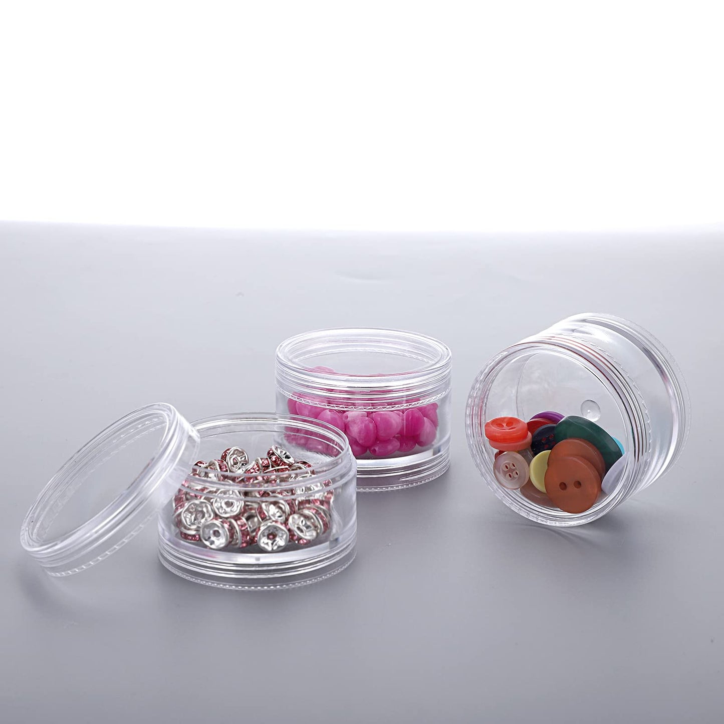 SUMTree 4 Packs 5 Slot Clear Plastic Round Storage Jars, Mini Jars, Large