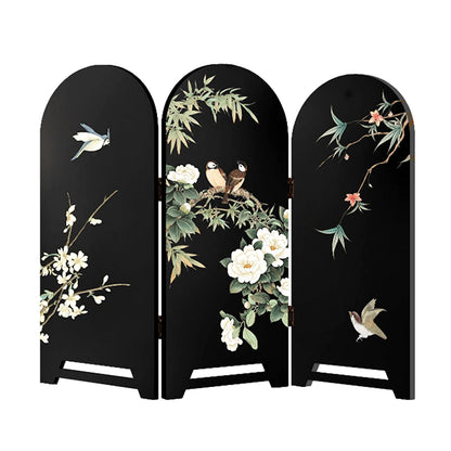 Mini Decorative Folding Screen, Flower and Bird Patterns Desktop Decorative Screen