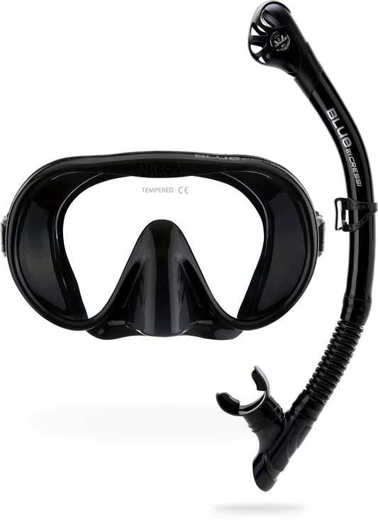 CRESSI Musa+ Scilla Combo Black - Adult Combo Set Musa Snorkeling Mask and Scilla Snorkel, Black, One Size