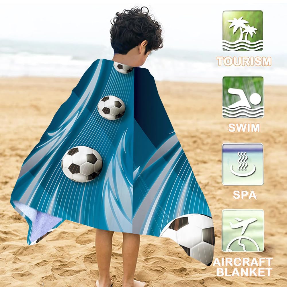 PLNVNVP Football Beach Towel for Boys, Microfibre Bath Towel for Swimming, Surfing, Bath, Pool, Gym (140 x 70 cm)
