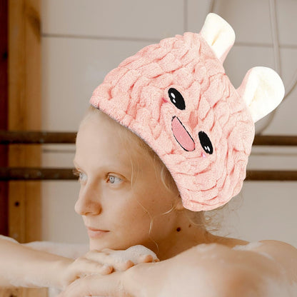 Jagowa Hair Dry Hat Wrap Towel Cute Cartoon Ear Fleece Quick Drying Bath Cap Hair Turban Cap for Women Adults or Kids GirlsPink, White, Grey