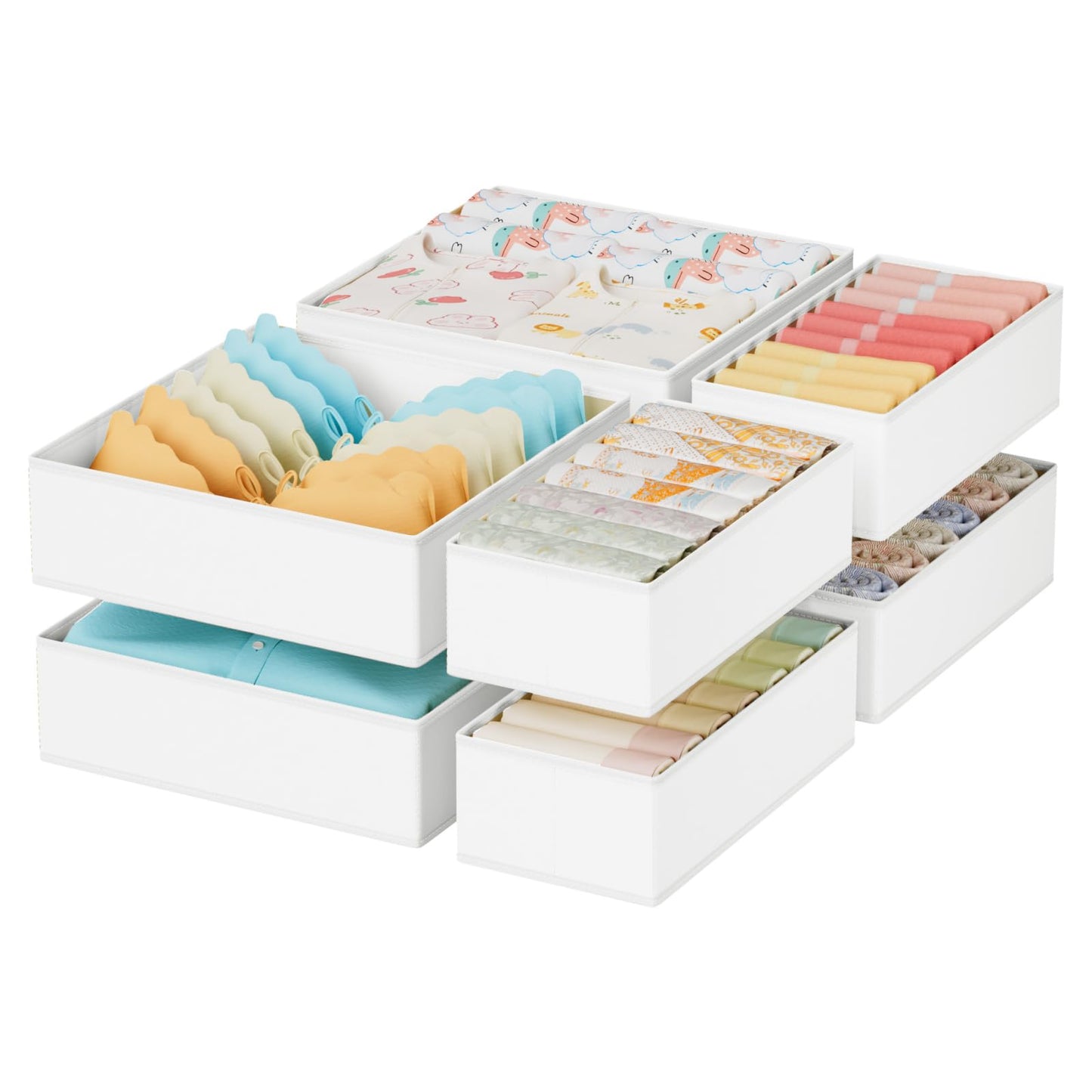 8 Pack Drawer Organiser Clothes - Baby Drawer Dividers with Zipper White
