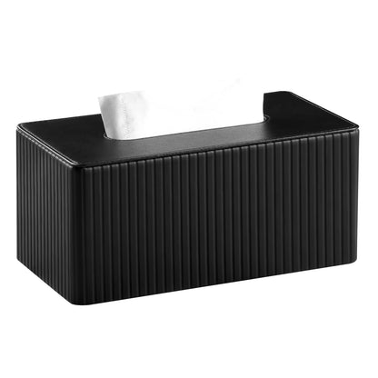 MEIBOOCH Tissue Box Cover Stylish PU Leather Rectangular Tissue Box Holder with Magnetic Bottom Cover for Bathroom Bedroom or Office Black Stripe
