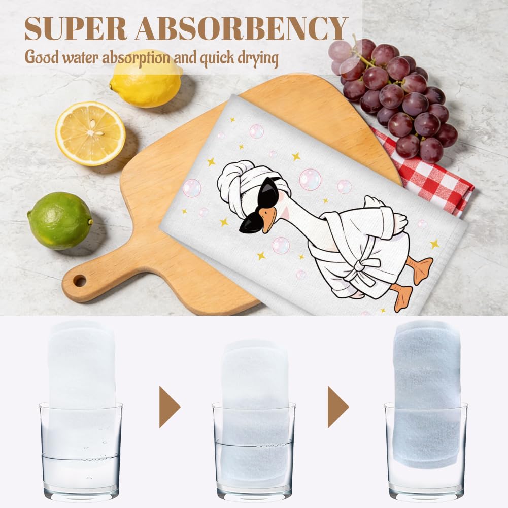 WADORN 4Pcs Funny Goose Kitchen Hand Towels, Cute Goose Kitchen Dish Tea Towels 24 x 16 Inch Soft Microfiber Absorbent Home Bathroom Decorative Gifts