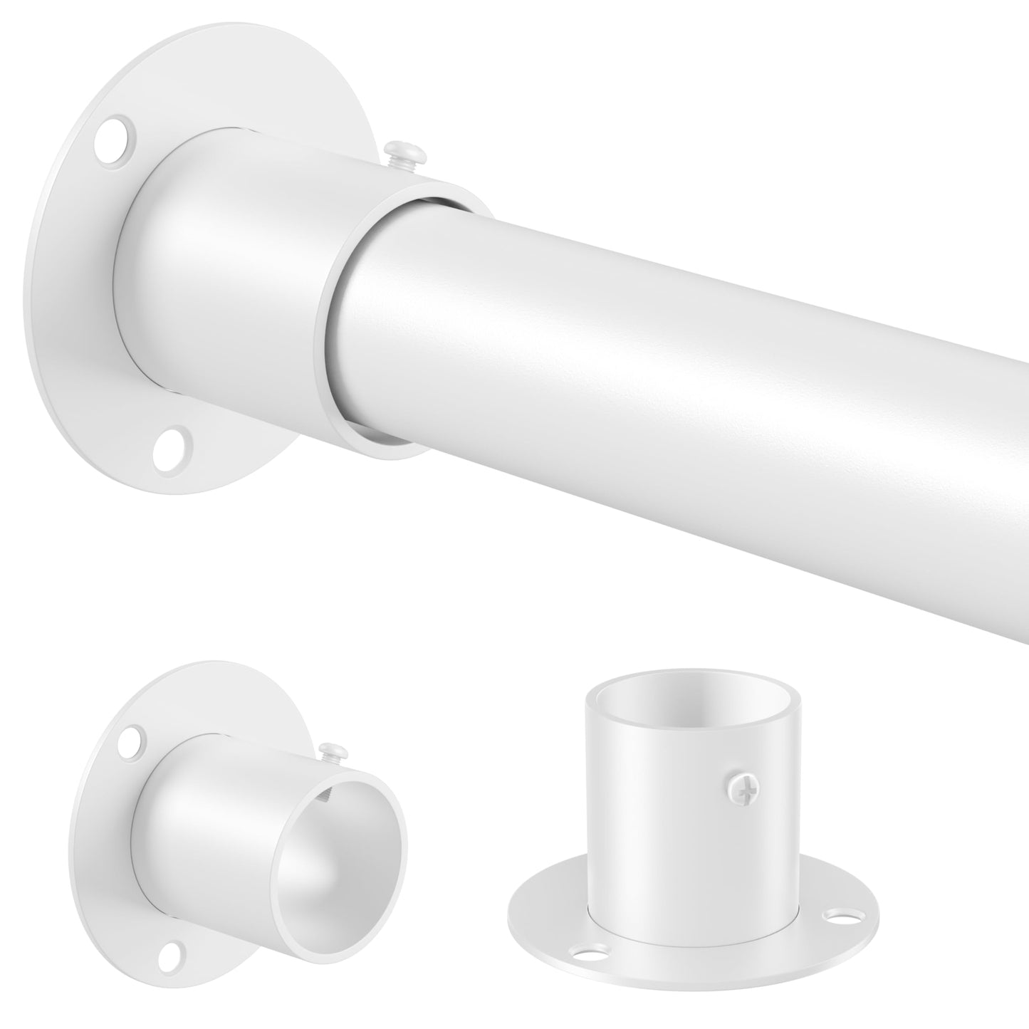 Venwemong Garderobestang, verstelbare roestvrijstalen hangpaal met bevestigingsdoppen voor kast en opslag, wit, lengte 68-110 cm, diameter 25 mm
