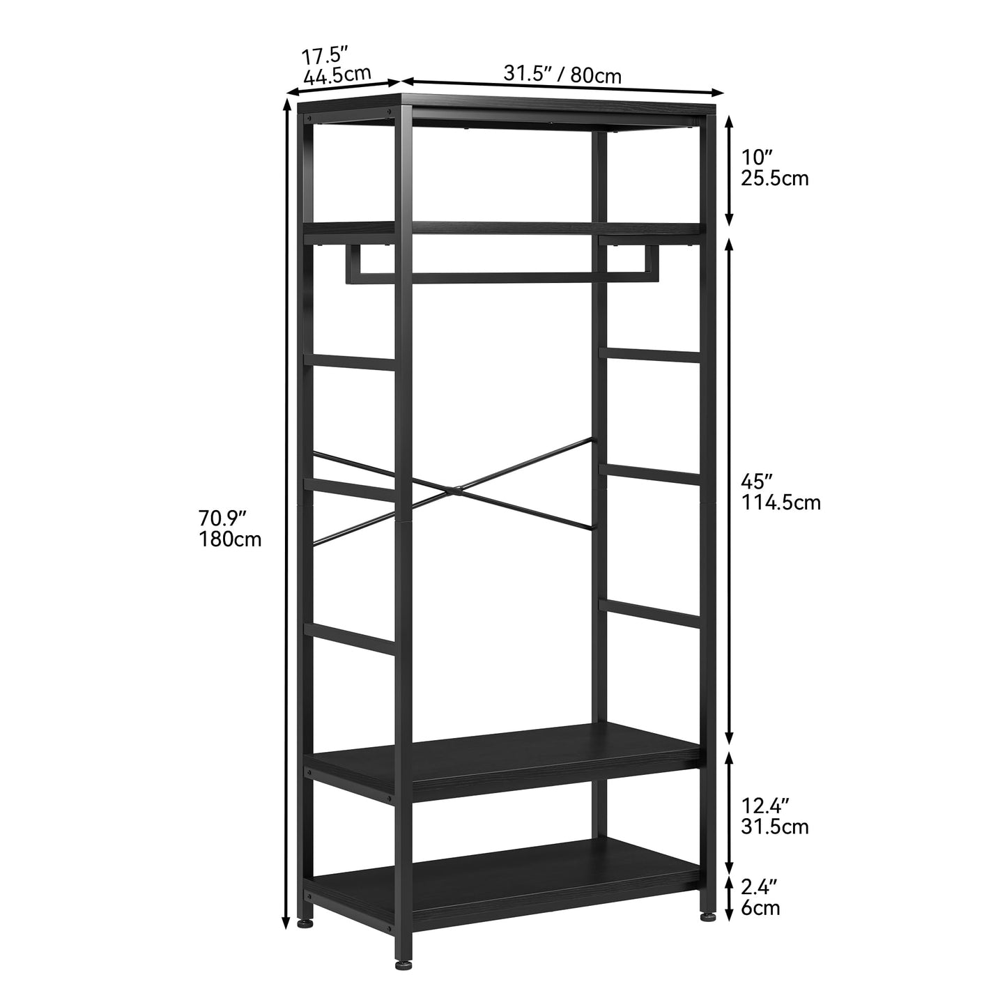 YITAHOME Clothes Rail Coat Rack Stand Shoe Storage 4 Shelves Black