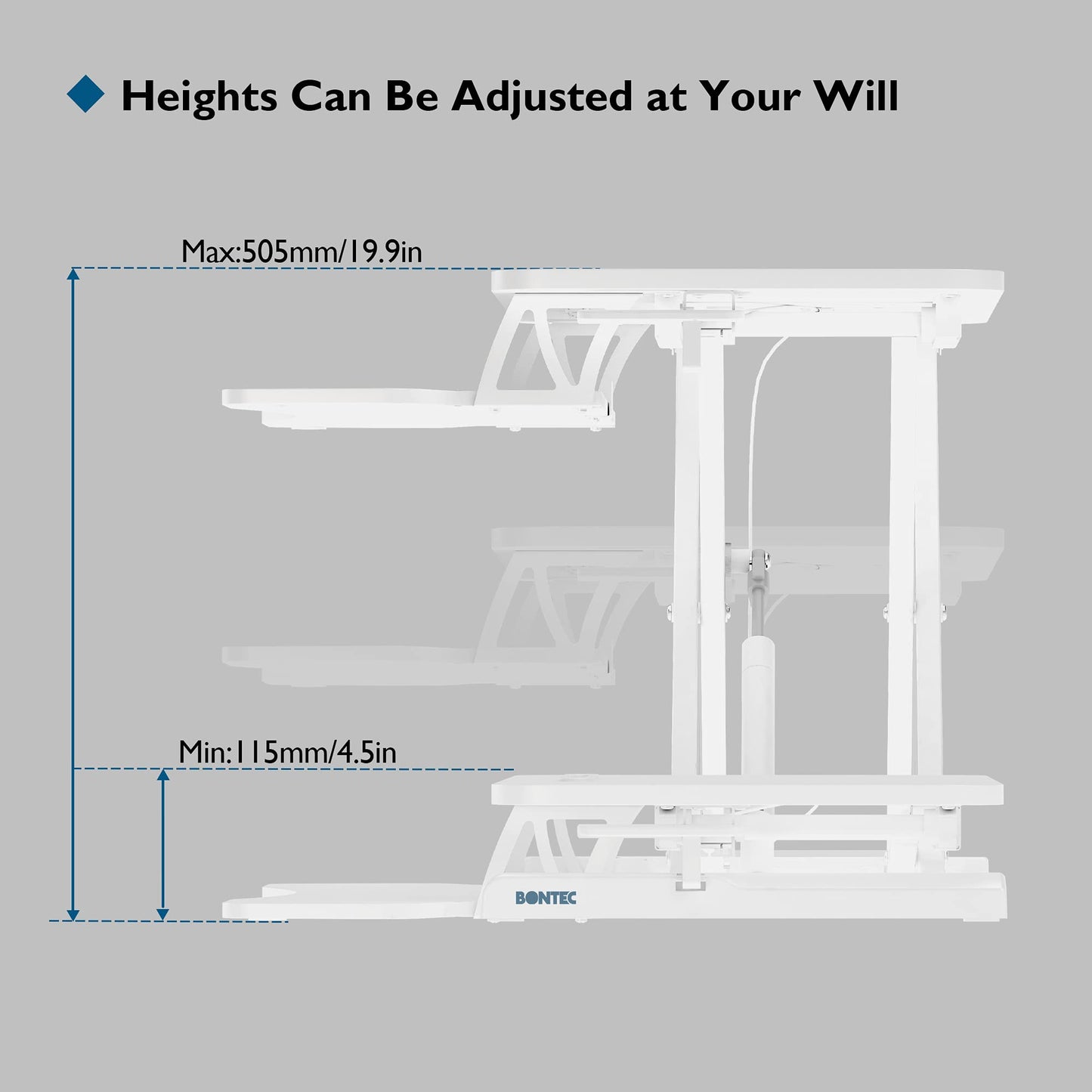BONTEC 80cm Standing Desk Converter, Dual-Tier Height Riser, 15kg, White