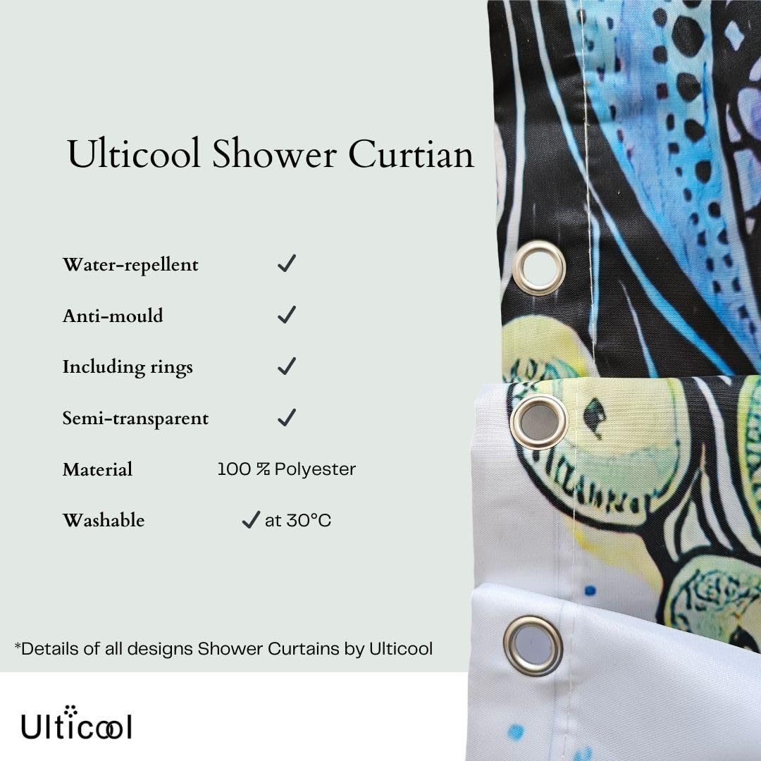 Ulticool Shower Curtain - Fairy Tale Elf Tree Magic Forest Nature - 120 x 200 cm - Washable - Waterproof - Anti Mould - with 8 Rings - Green Yellow