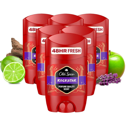 Old Spice Rockstar Deodorant Stick For Men 50ml, Aluminium Free. Long Lasting Perfume Quality Scent, 48H Fresh. Invisible on Black & White pack of 6