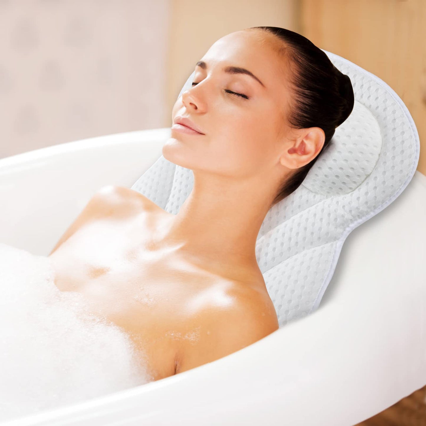 Bath Pillow 4D Ergonomic Bath Pillow Neck and Back Support Bath Cushion Air Mesh Technology Bath Headrest Pillow Bath Pillows with Strong Suction