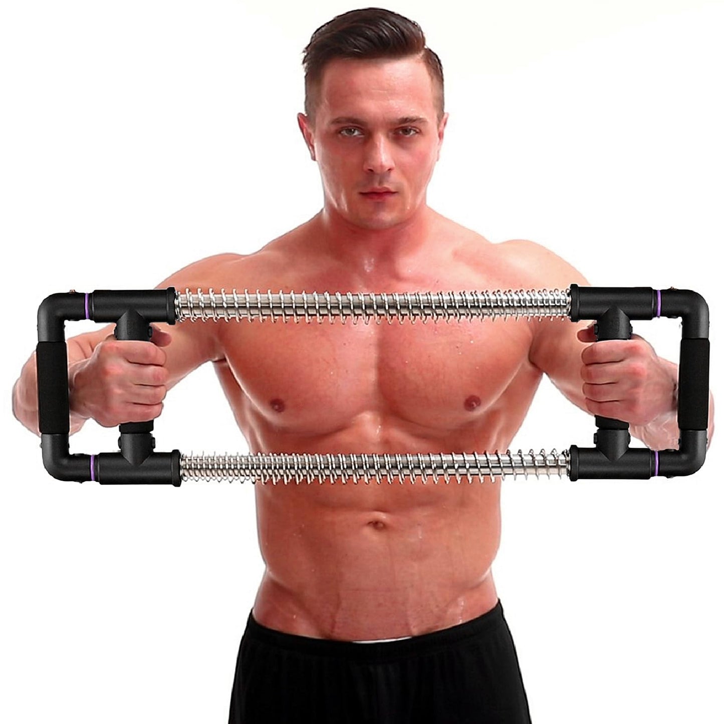 GoFitness Push Down Bar Machine - Chest Expander at Home Workout Equipment, Arm Exerciser - Portable Spring Resistance Exercise Gym Kit for Home,